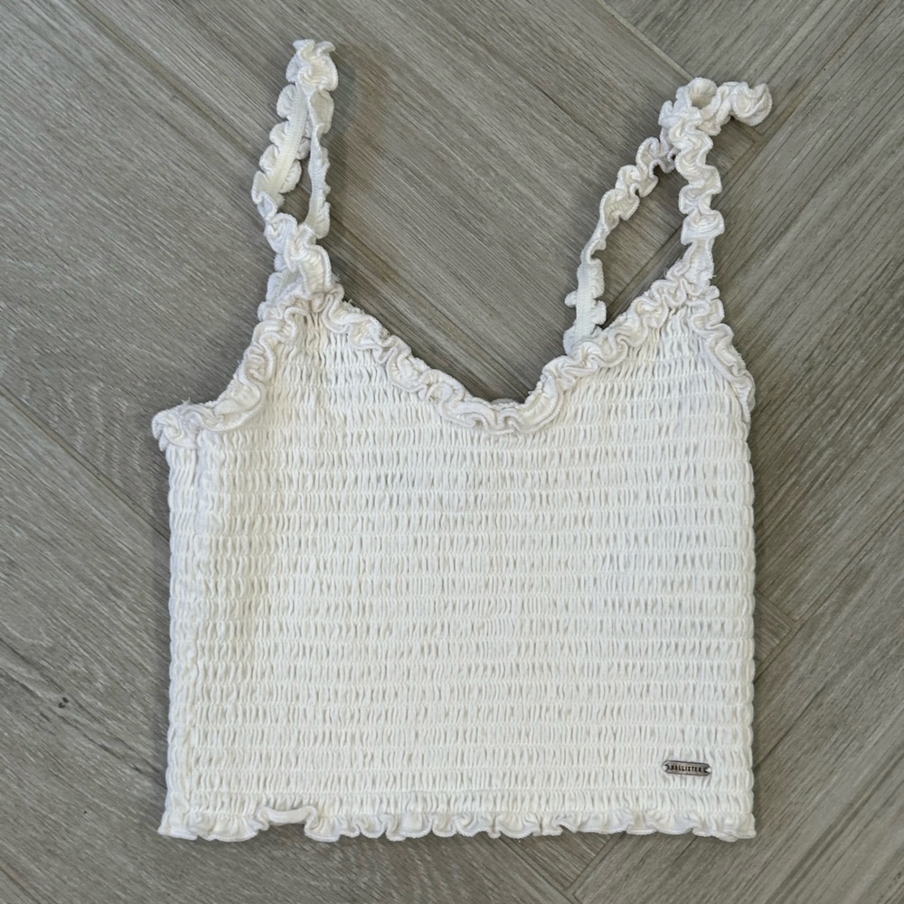 Hollister White Smocked Ruffle Cropped Tank Top XS